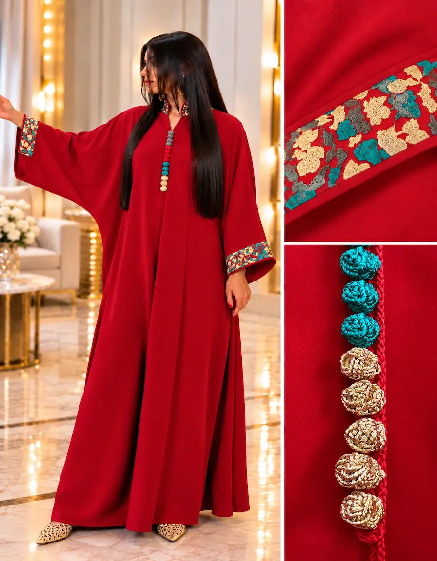 Caftan col officier manches brodées NADIABENSHOP