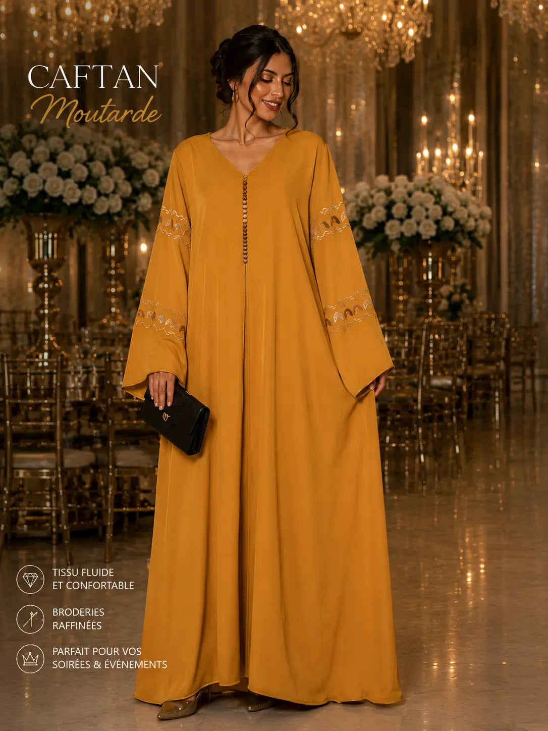 Caftant Émeraude Femme – Caftan Marocain Élégant Brodé | NadiaBenShop NADIABENSHOP