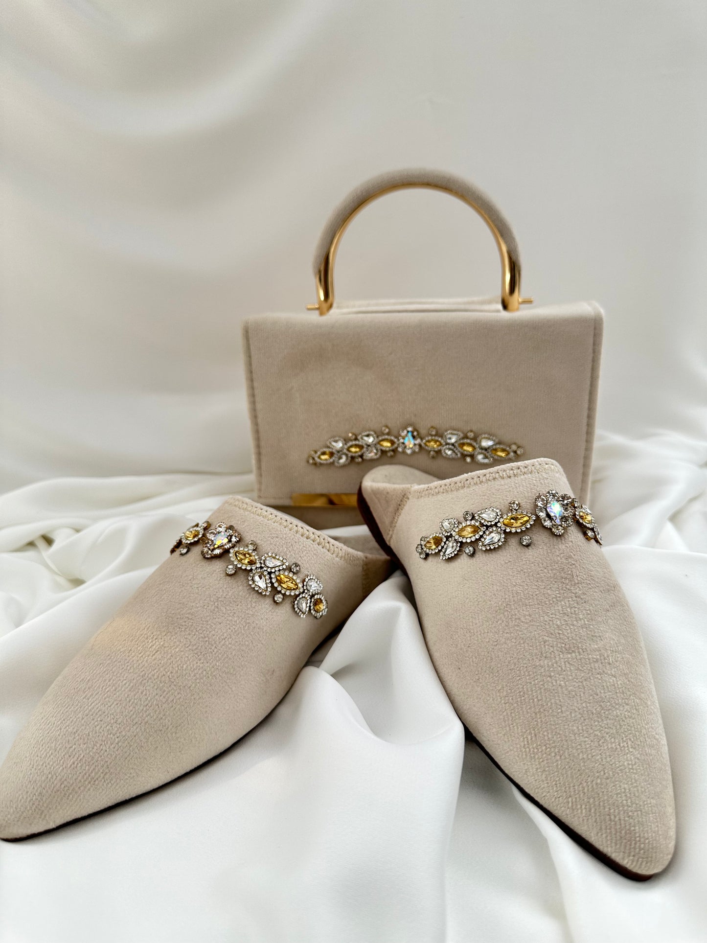 Babouches et sac à strass et velours NADIABENSHOP