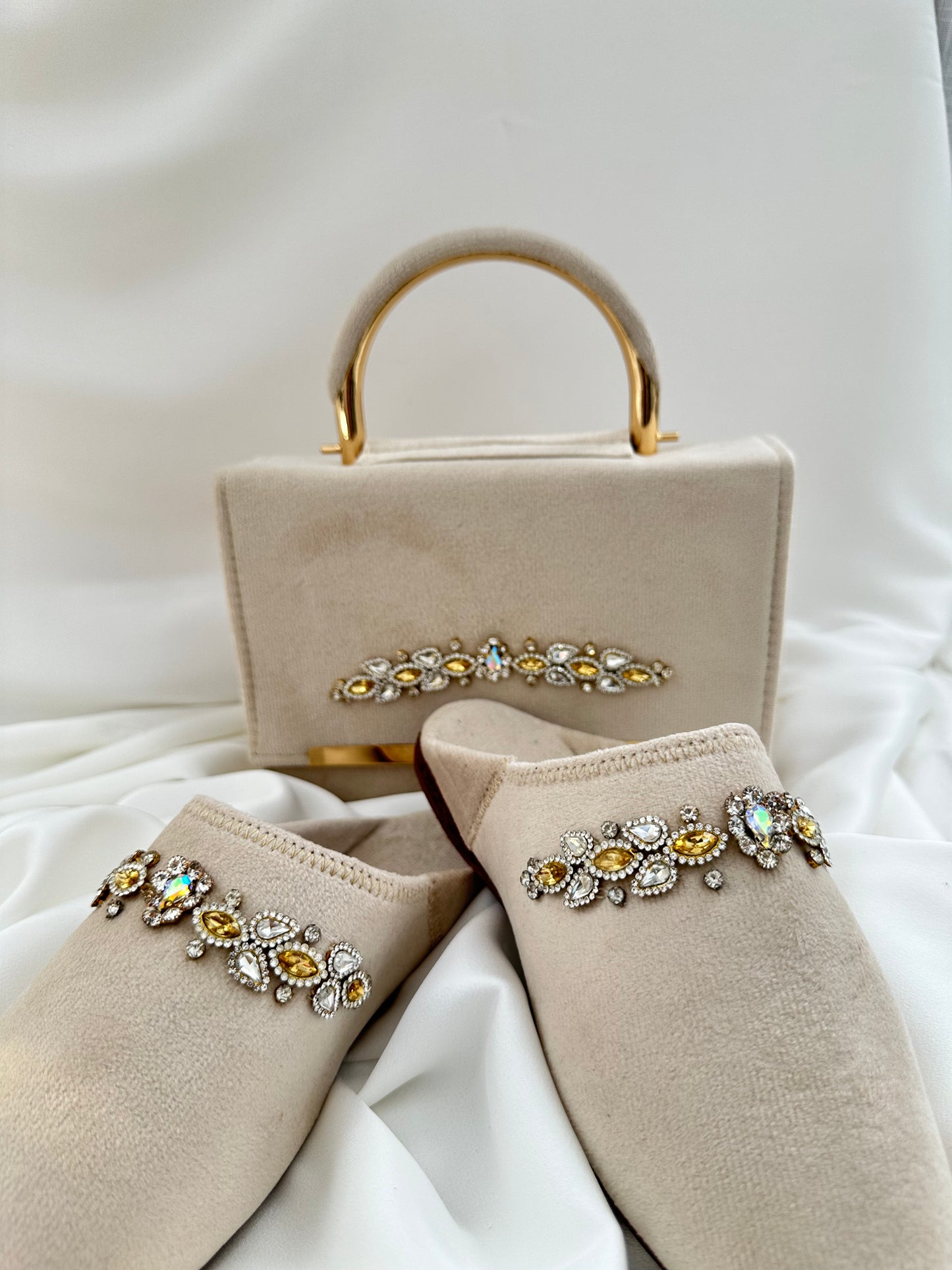 Babouches et sac à strass et velours NADIABENSHOP
