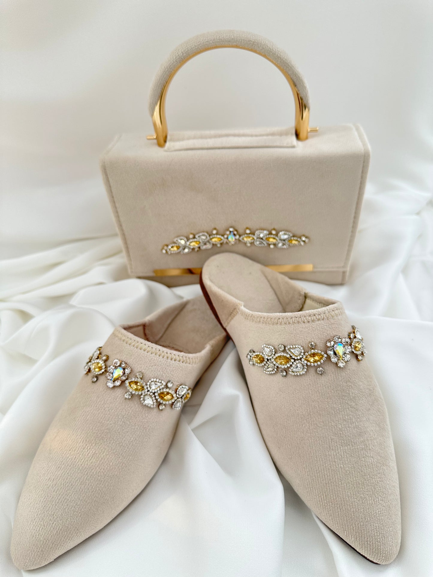 Babouches et sac à strass et velours NADIABENSHOP