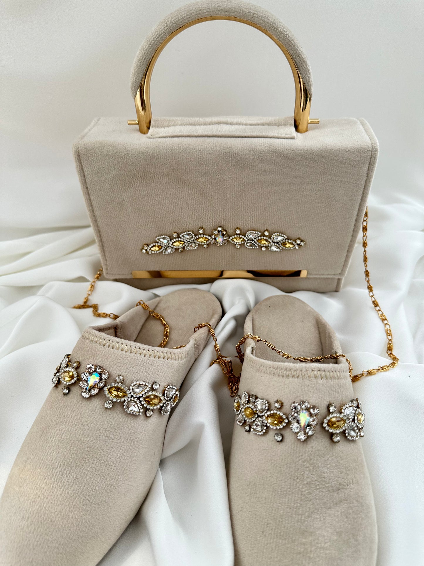 Babouches et sac à strass et velours NADIABENSHOP