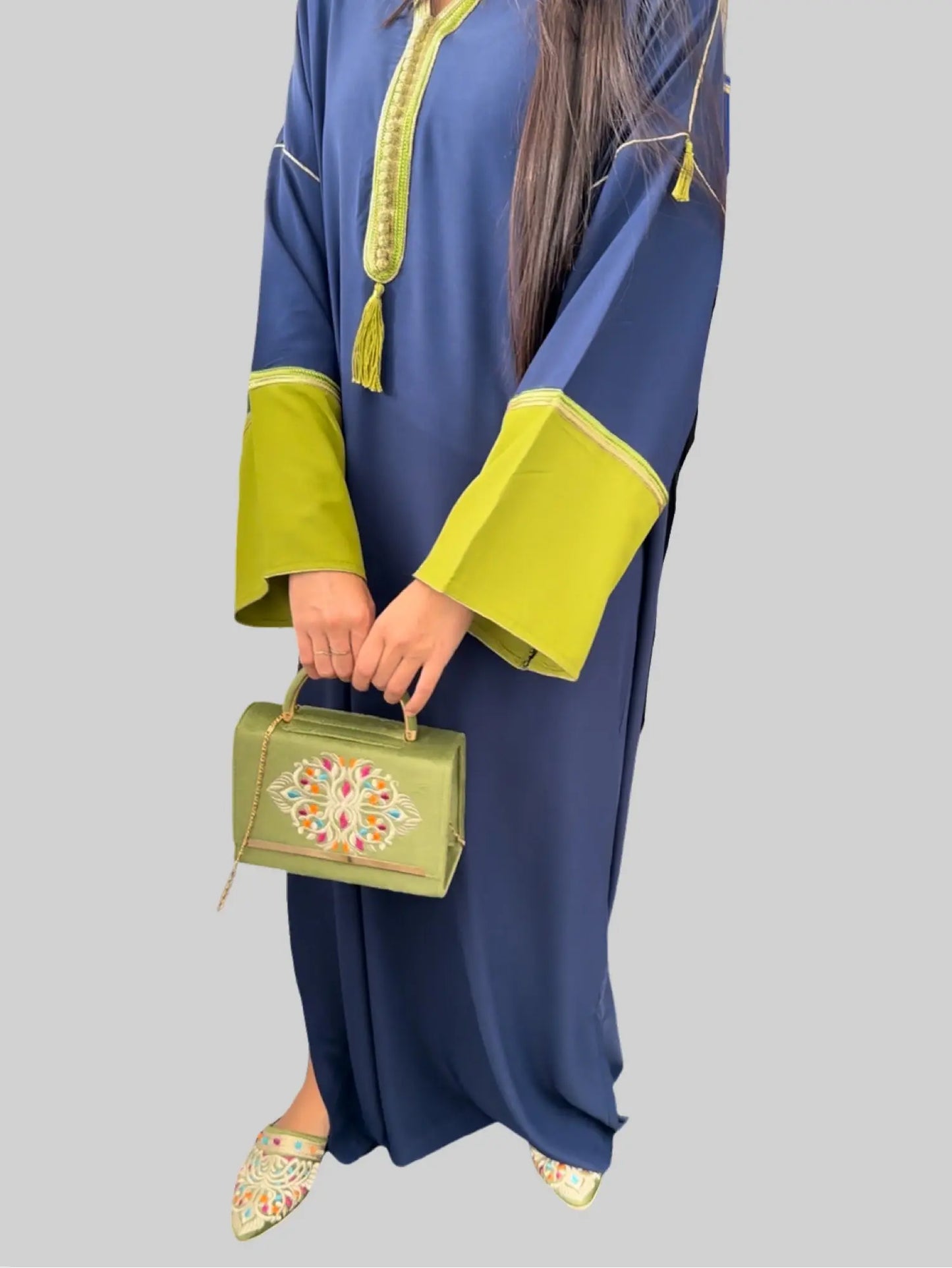 Caftan à col officier et manches contrastées NADIABENSHOP