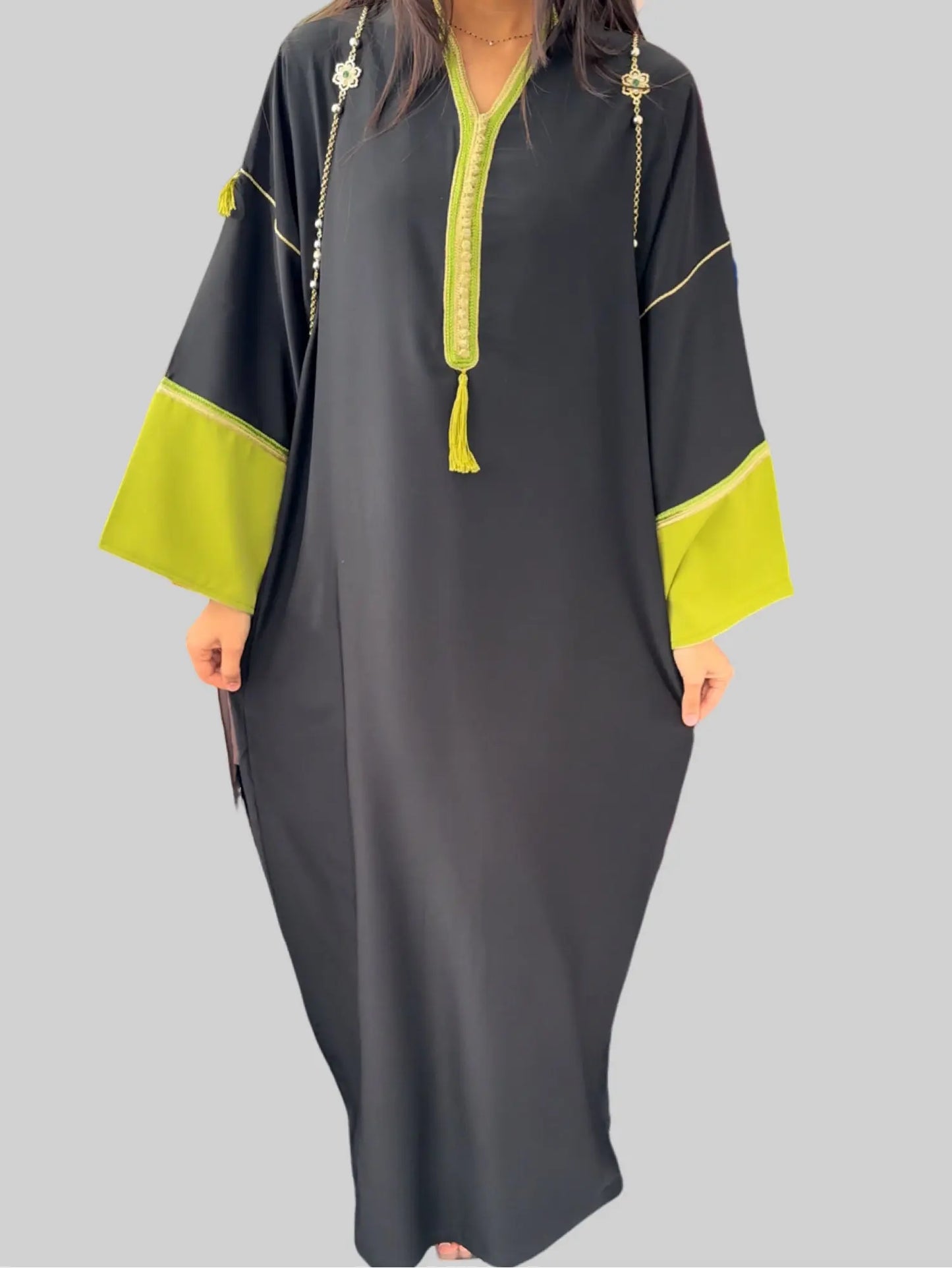 Caftan à col officier et manches contrastées NADIABENSHOP