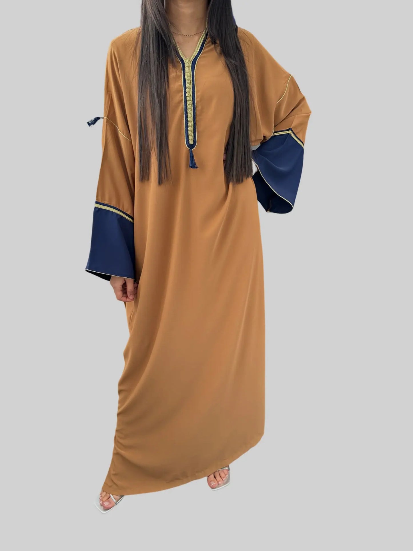Caftan à col officier et manches contrastées NADIABENSHOP
