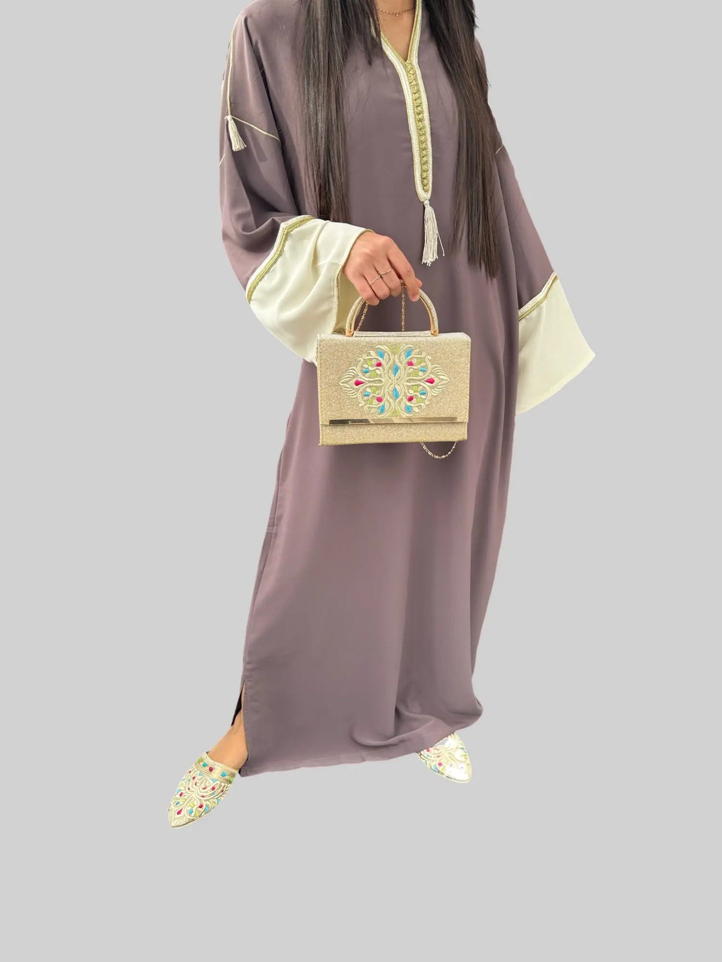 Caftan à col officier et manches contrastées NADIABENSHOP