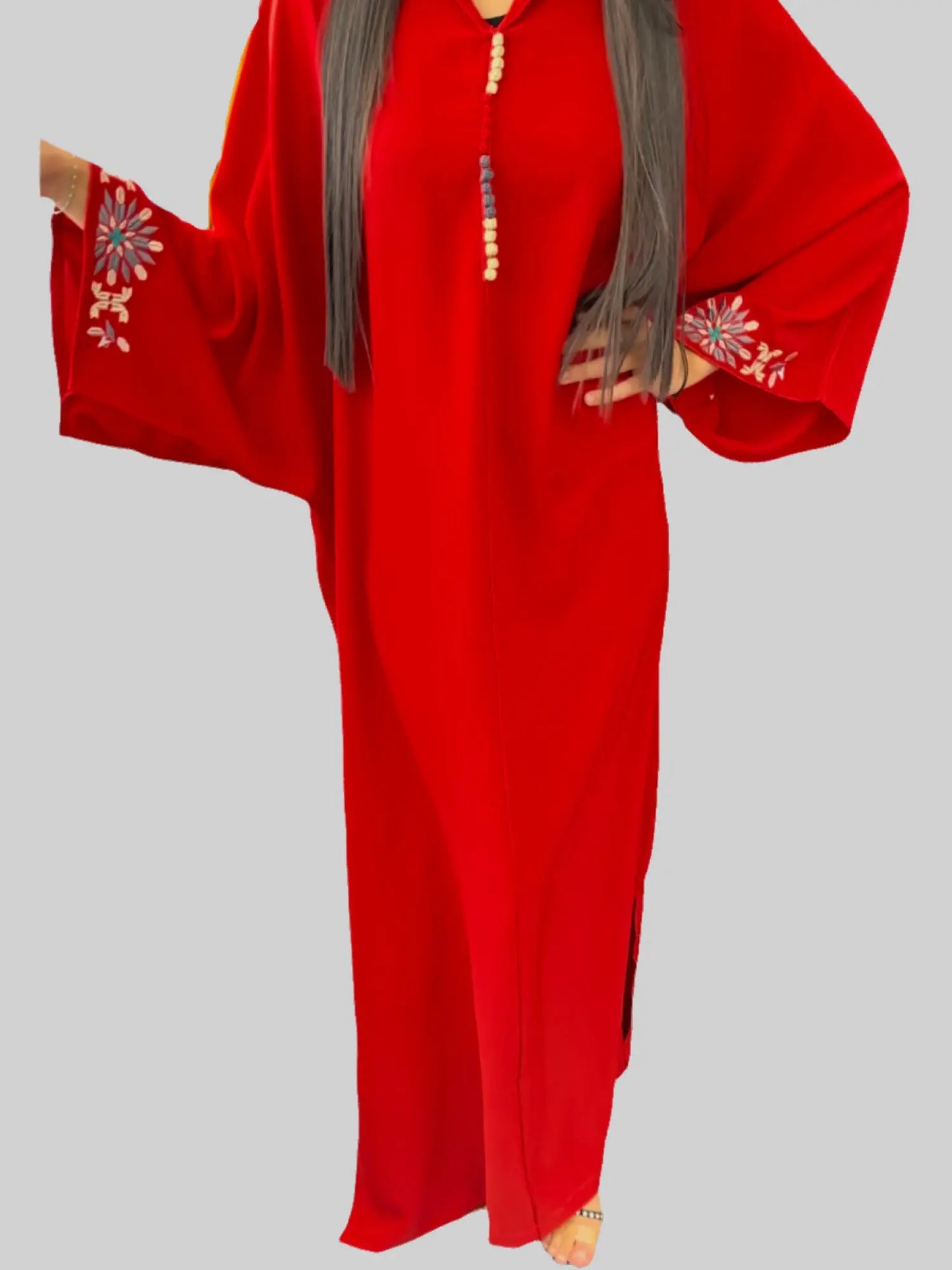 Caftan à col officier et manches brodées NADIABENSHOP