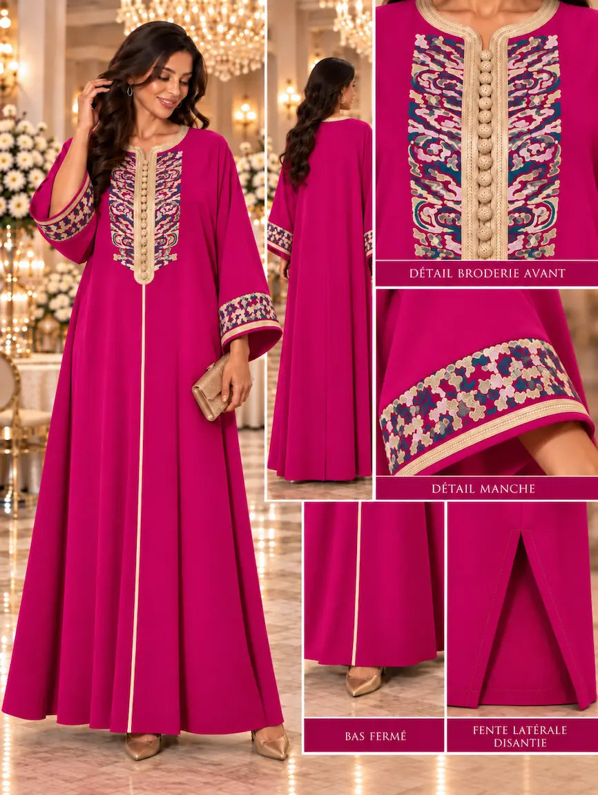 Caftan Marocain Femme Fuchsia – Broderies & Finitions Dorées NadiaBenShop