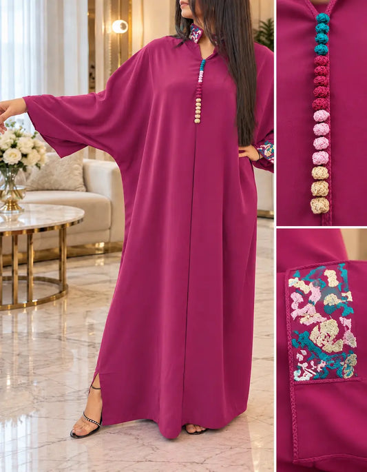 Caftan col officier manches brodées NADIABENSHOP