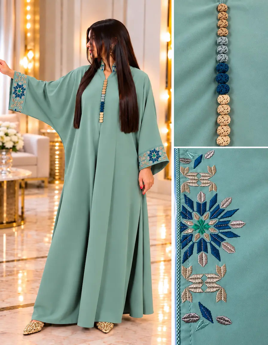 Caftan col officier manches brodées NADIABENSHOP