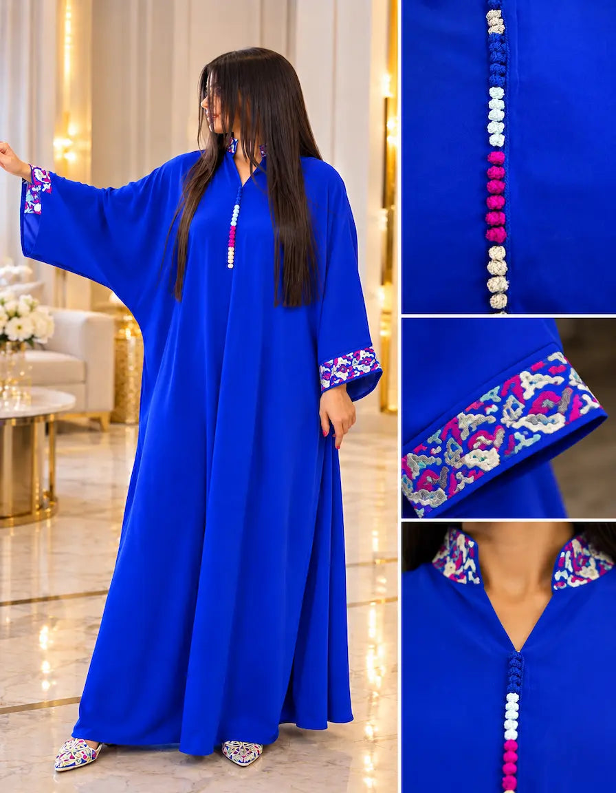 Caftan col officier manches brodées NADIABENSHOP