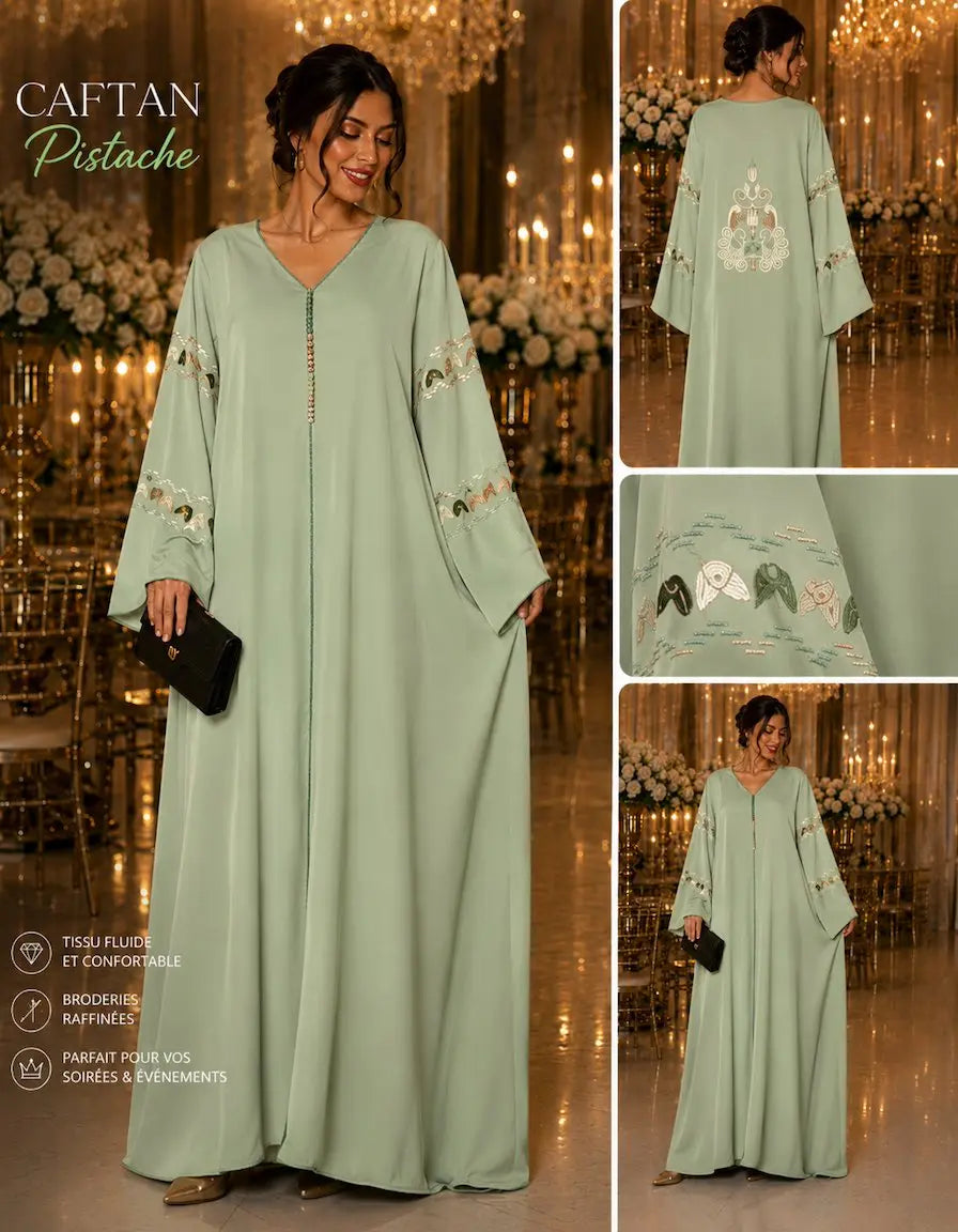 Caftant Émeraude Femme – Caftan Marocain Élégant Brodé | NadiaBenShop NADIABENSHOP