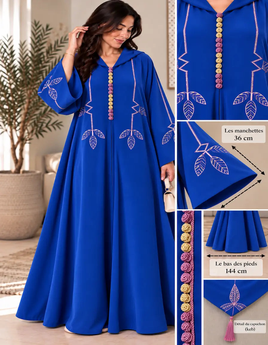 Djellaba Marocaine Femme Bleu Royal Brodée – Élégante NadiaBenShop