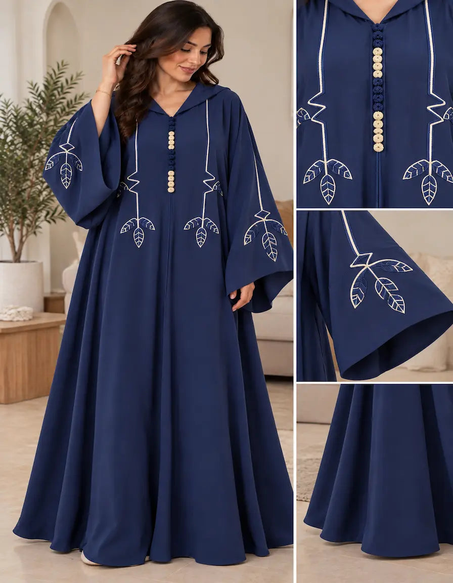 Djellaba Marocaine Femme Bleu Royal Brodée – Élégante NadiaBenShop