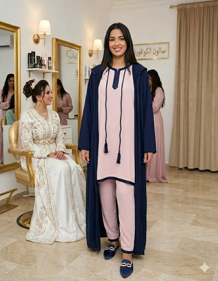 Ensemble Marocain 3 Pièces – Kimono, Haut & Pantalon Élégants NADIABENSHOP