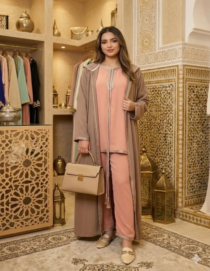 Ensemble Marocain 3 Pièces – Kimono, Haut & Pantalon Élégants NADIABENSHOP